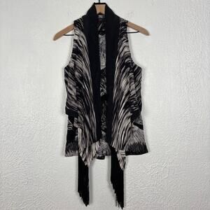 BCBGMAXAZRIA 100% Silk Sleeveless Vest Overlay Tank Fringe Size XS
